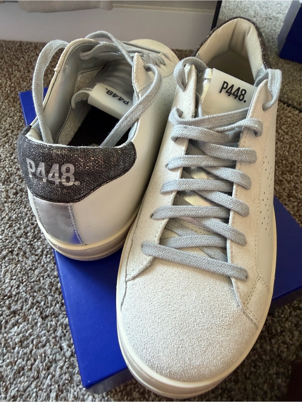 P448 Women’s John Soft Sneakers White Silver Leather EU 41 US 10 NWOT